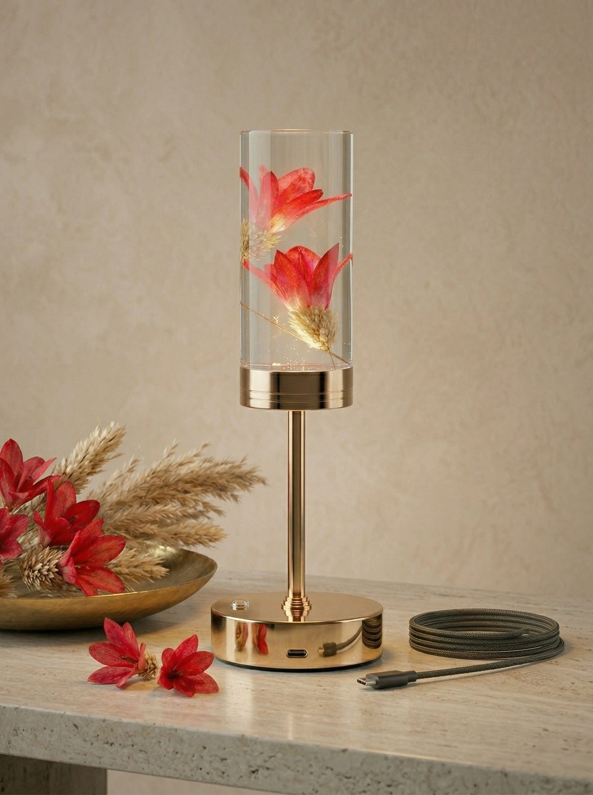 Gold And Red Phoenix Lamp
